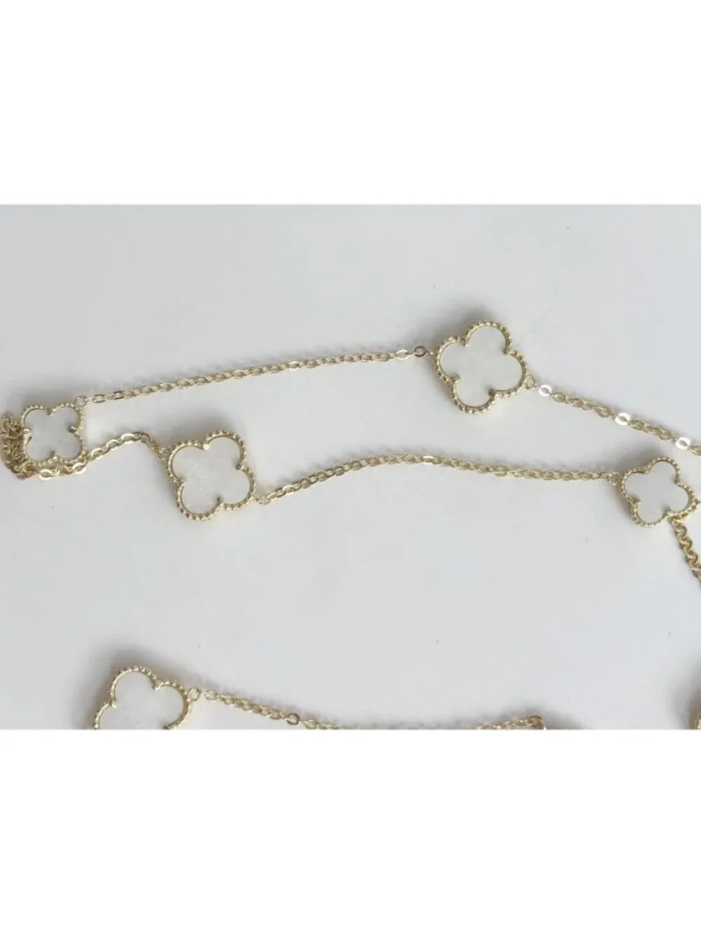 4 Leaf Clover Faux Moonstone Cable Chain Link Vintage Ultra Long Necklace - 36